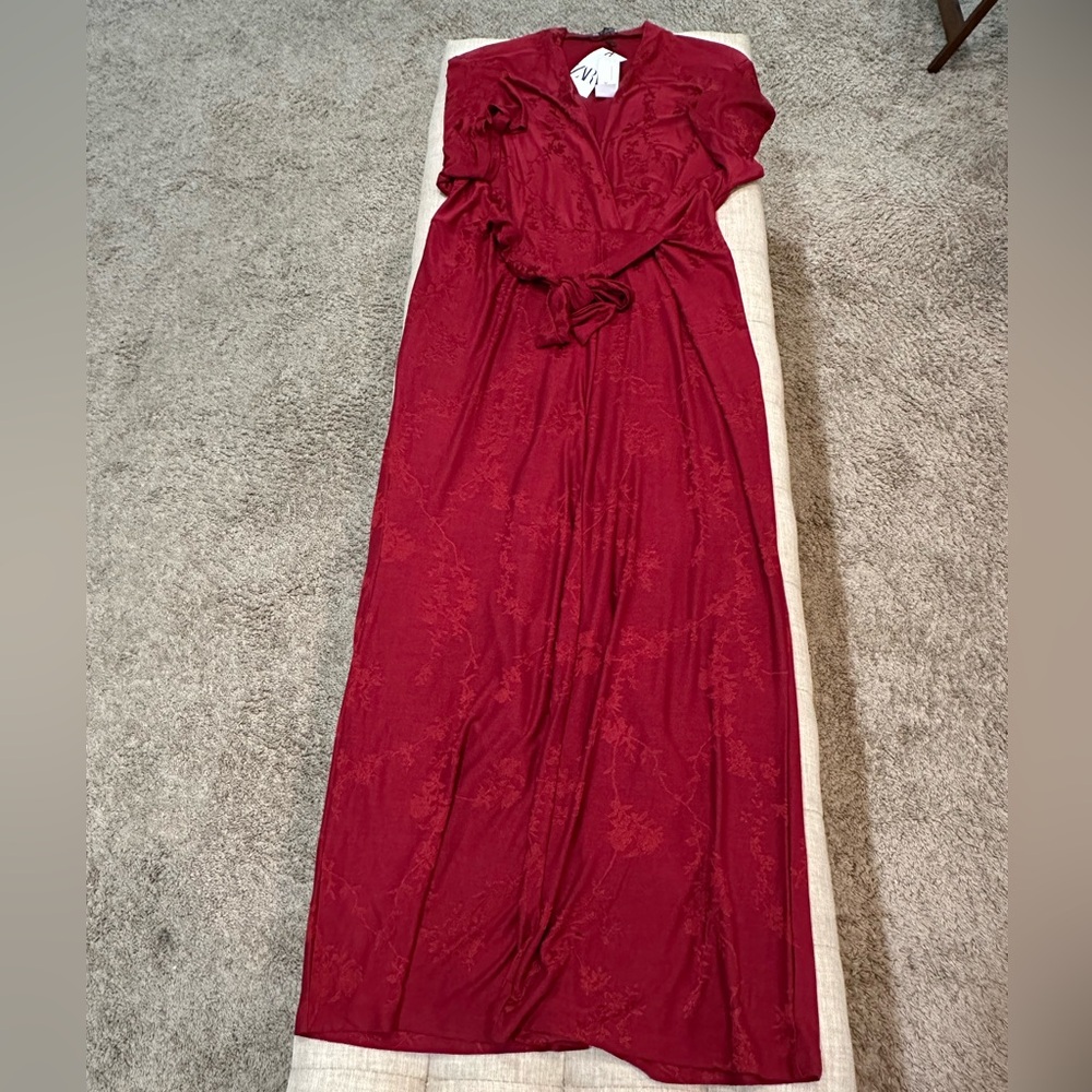 Zara Red Wide Leg Jumpsuit - Picture 8 of 11